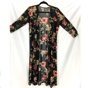 West Kei Red Floral Mesh Duster Kimono sz M